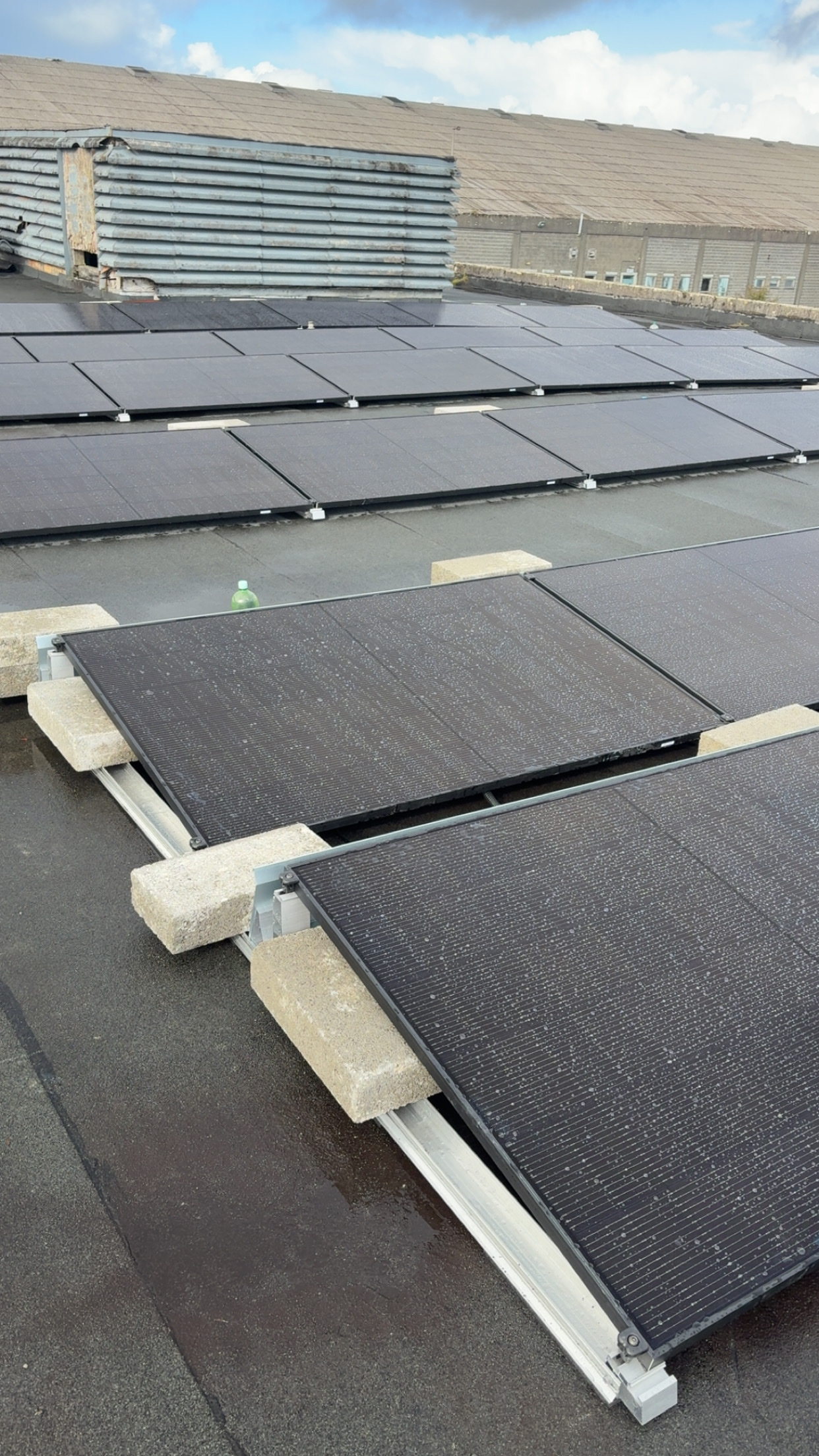 Flat roof commercial solar install